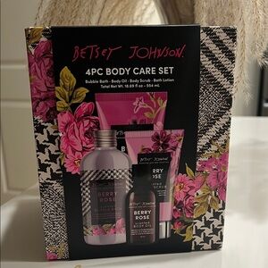 Betsey Johnson Pink & Black Berry Rose 4pc Body Care Set